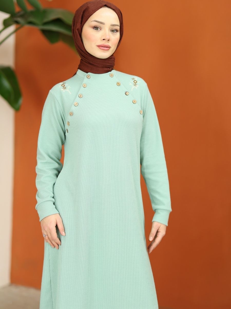 Düğmeli Triko Takım Nefti Yeşil