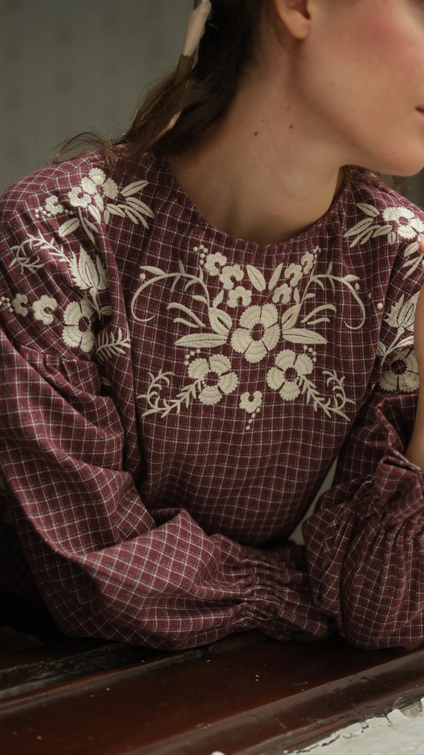 Arden Nakışlı Bluz Bordo