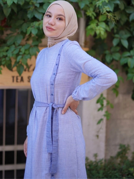 Kemerli Pamuk Tunik Mavi