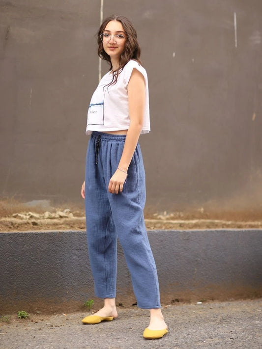 Müslin Pantolon Mavi