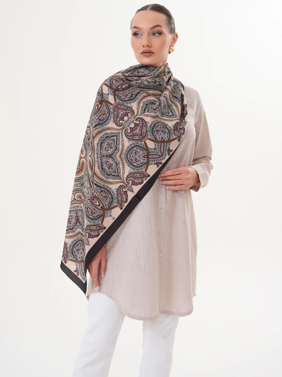 Basic Pamuklu Gömlek Bej + Şal Hediyeli
