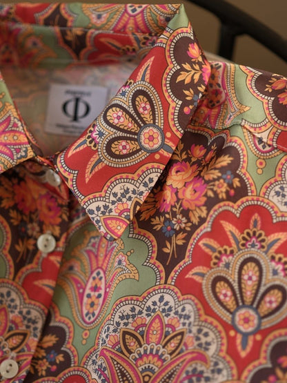 Retro Desen Saten Gömlek