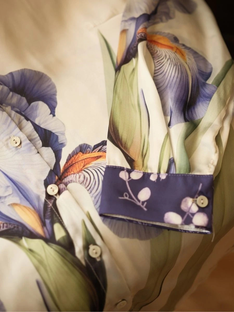 Menekşe Desen Saten Gömlek