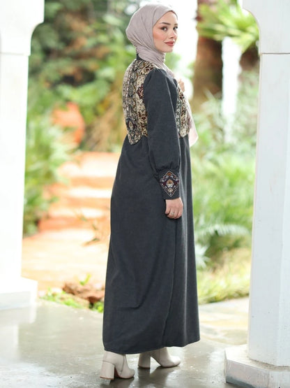 Goblen Yelekli Elbise Takım Siyah