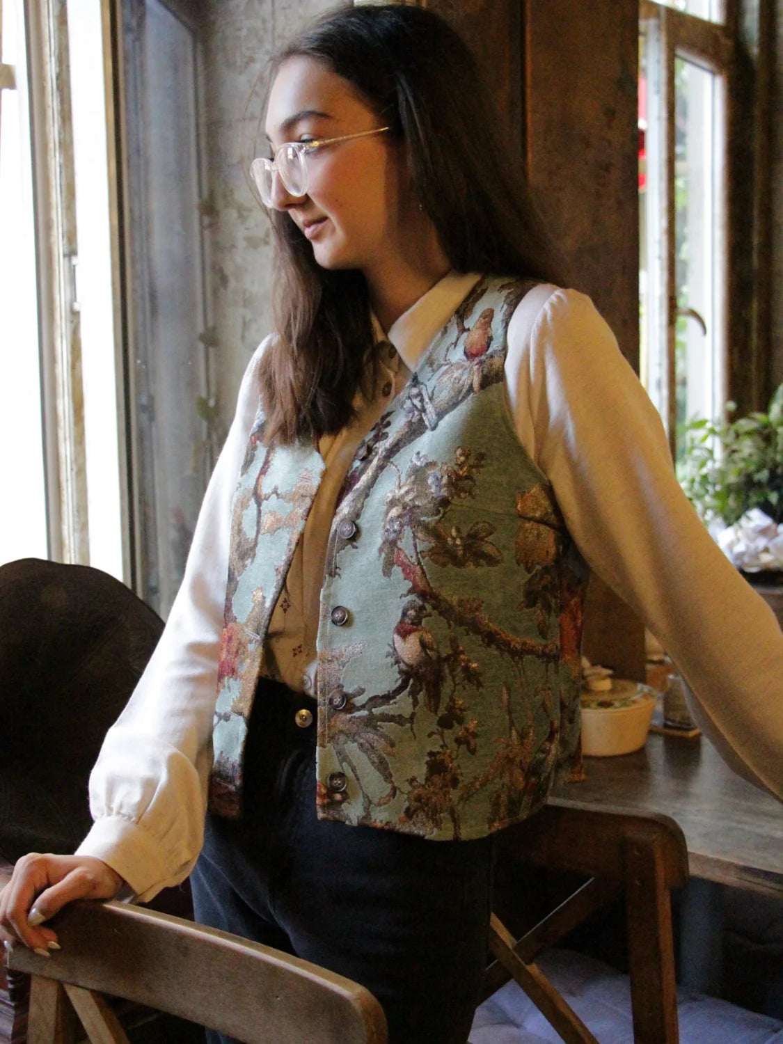 Kuş Desenli Goblen Yelek