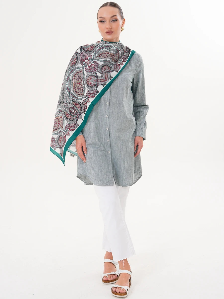 Basic Pamuklu Gömlek Yeşil + Şal Hediyeli