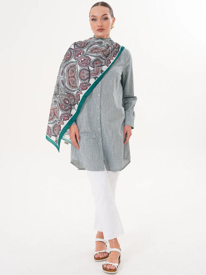 Basic Pamuklu Gömlek Yeşil + Şal Hediyeli