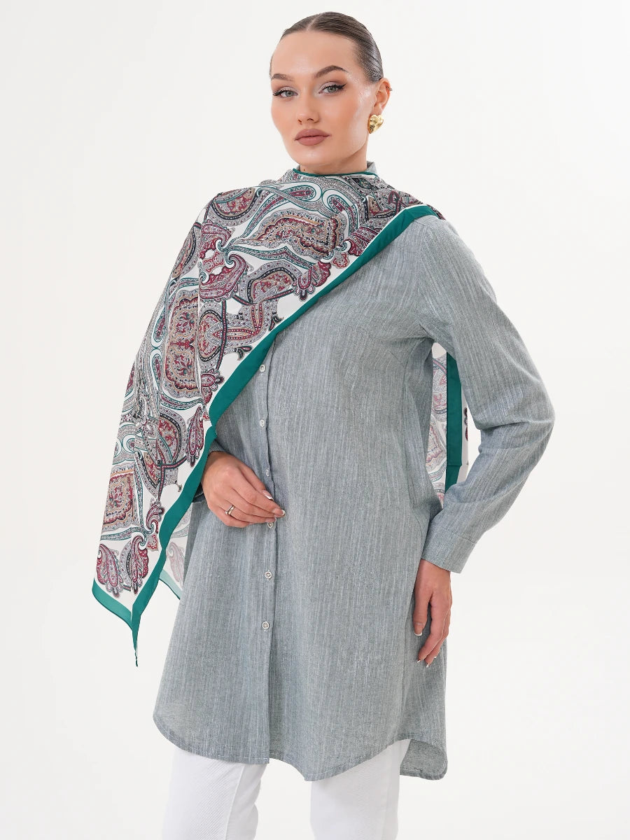 Basic Pamuklu Gömlek Yeşil + Şal Hediyeli