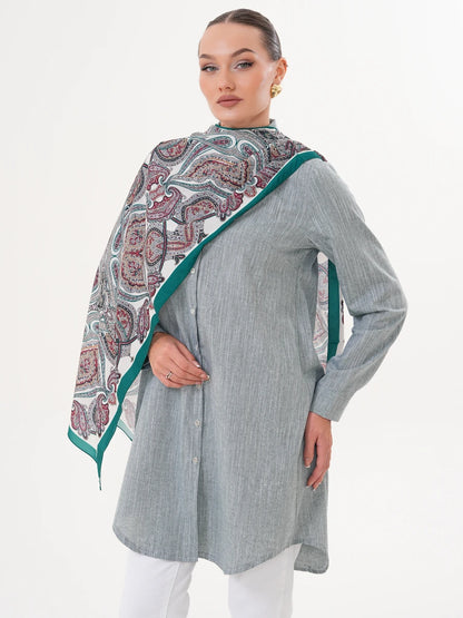 Basic Pamuklu Gömlek Yeşil + Şal Hediyeli