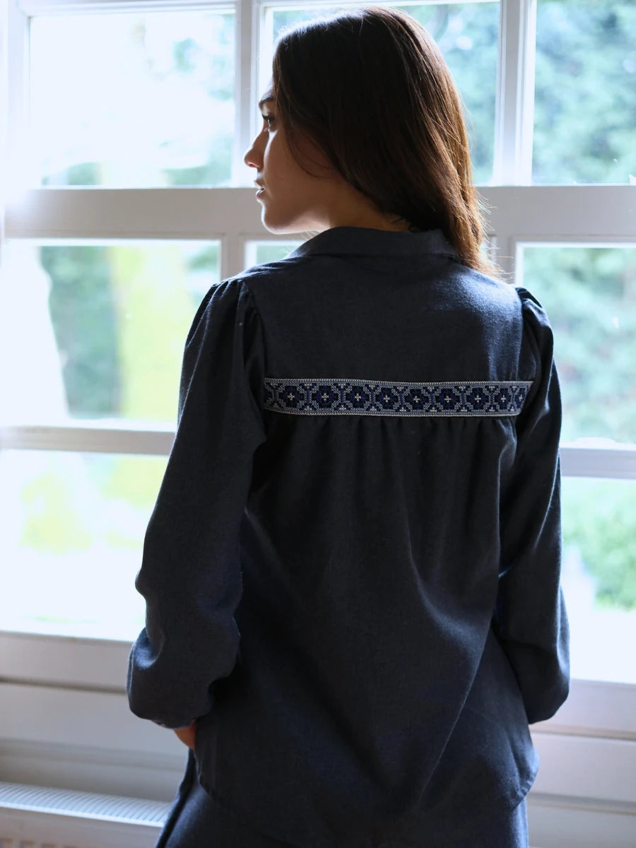 Etamin Nakışlı Pamuk Flanel Takım Lacivert