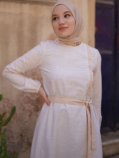 Kemerli Pamuk Tunik Krem