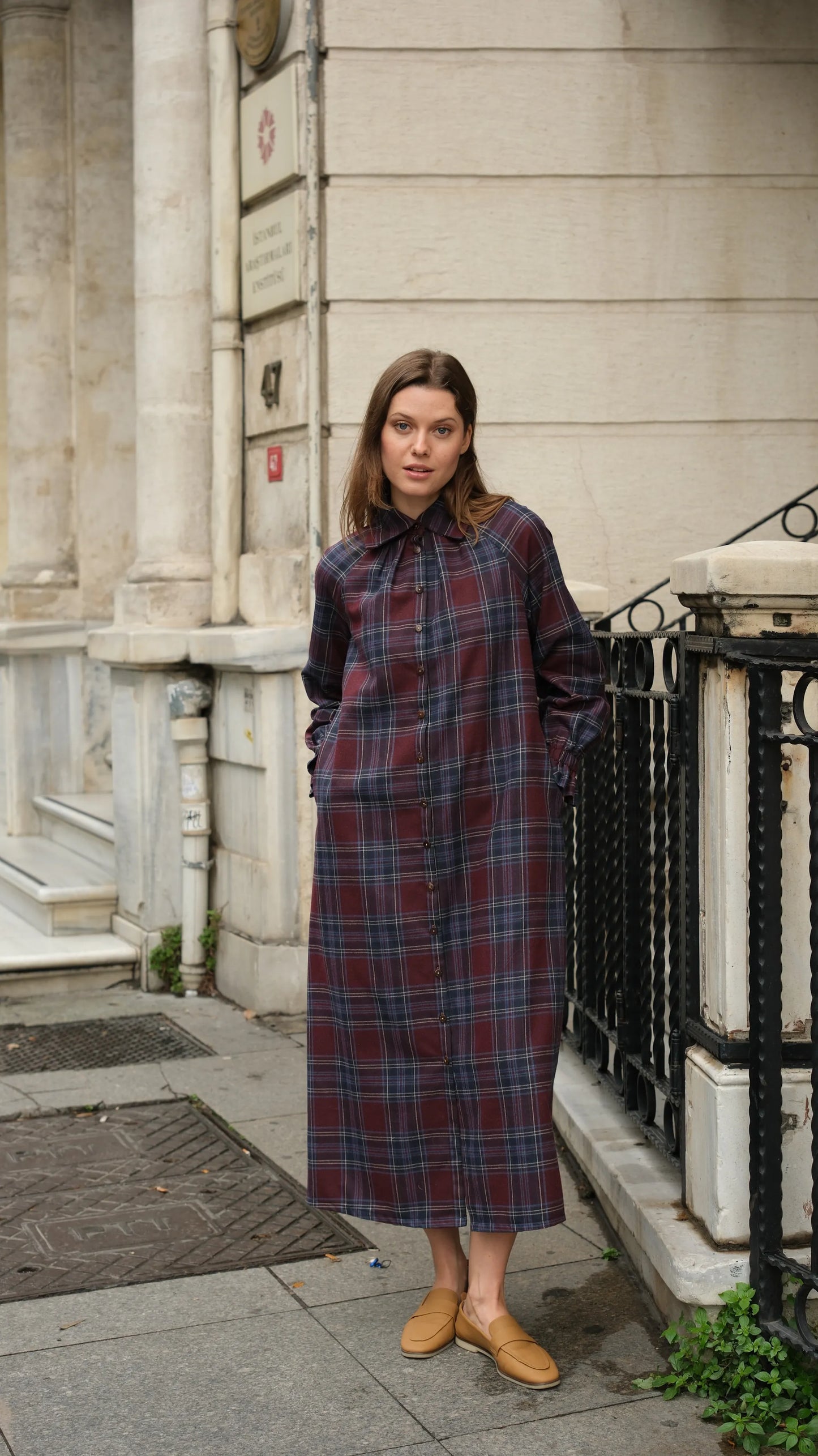 Mira Ekose Elbise - Bordo/Laci