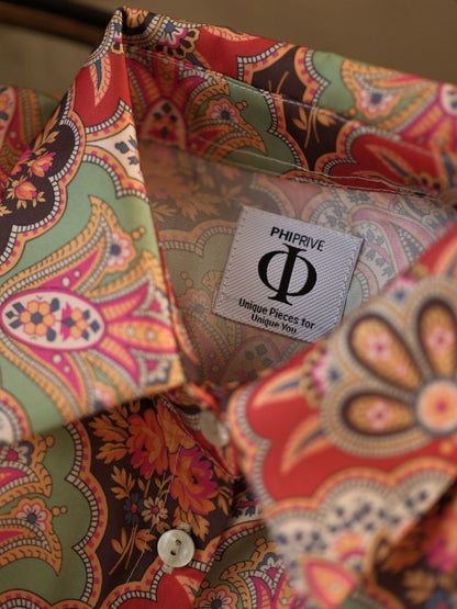 Retro Desen Saten Gömlek