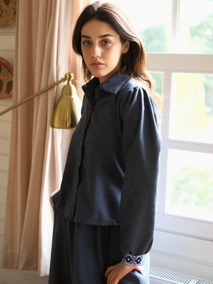 Etamin Nakışlı Pamuk Flanel Takım Lacivert