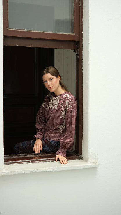 Arden Nakışlı Bluz Bordo