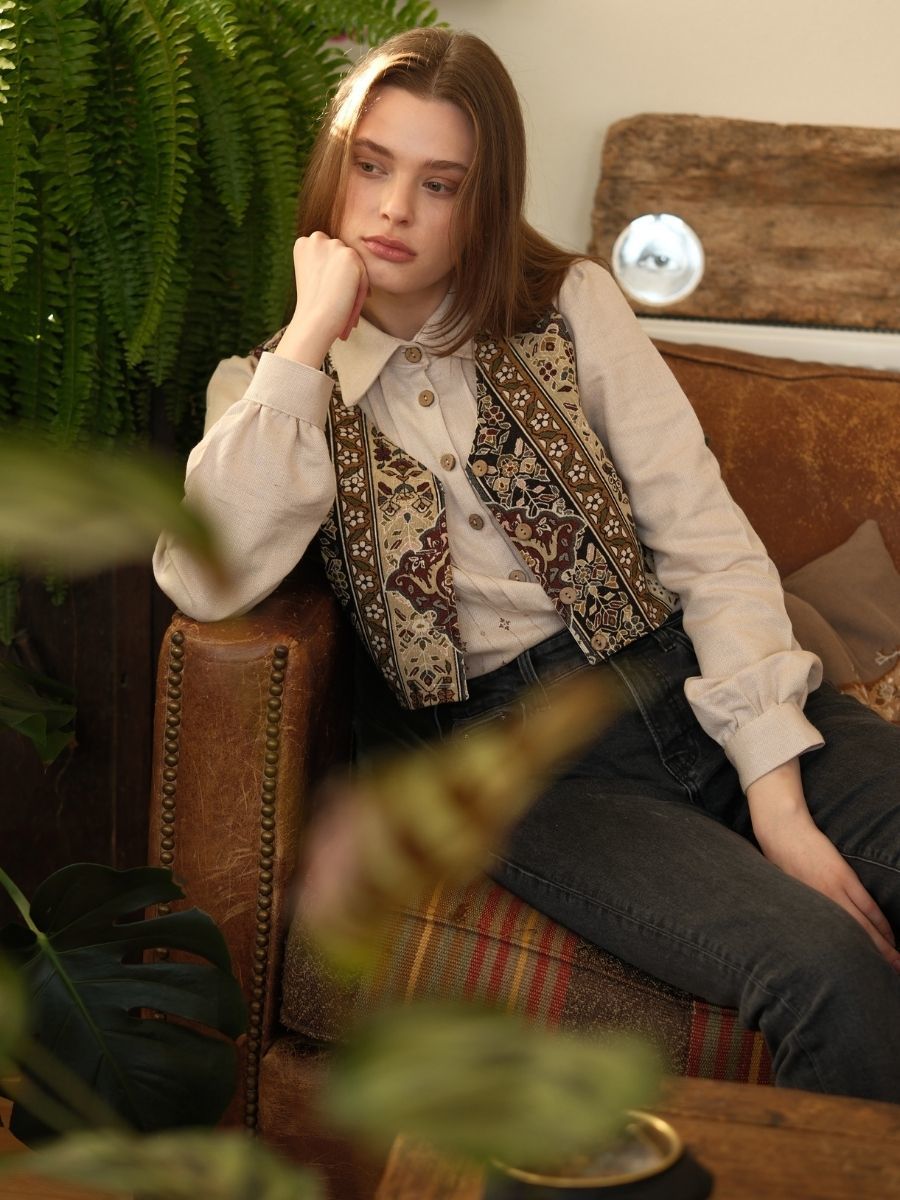 Etnik Desen Goblen Yelek