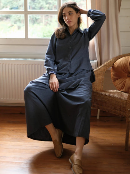 Etamin Nakışlı Pamuk Flanel Takım Lacivert