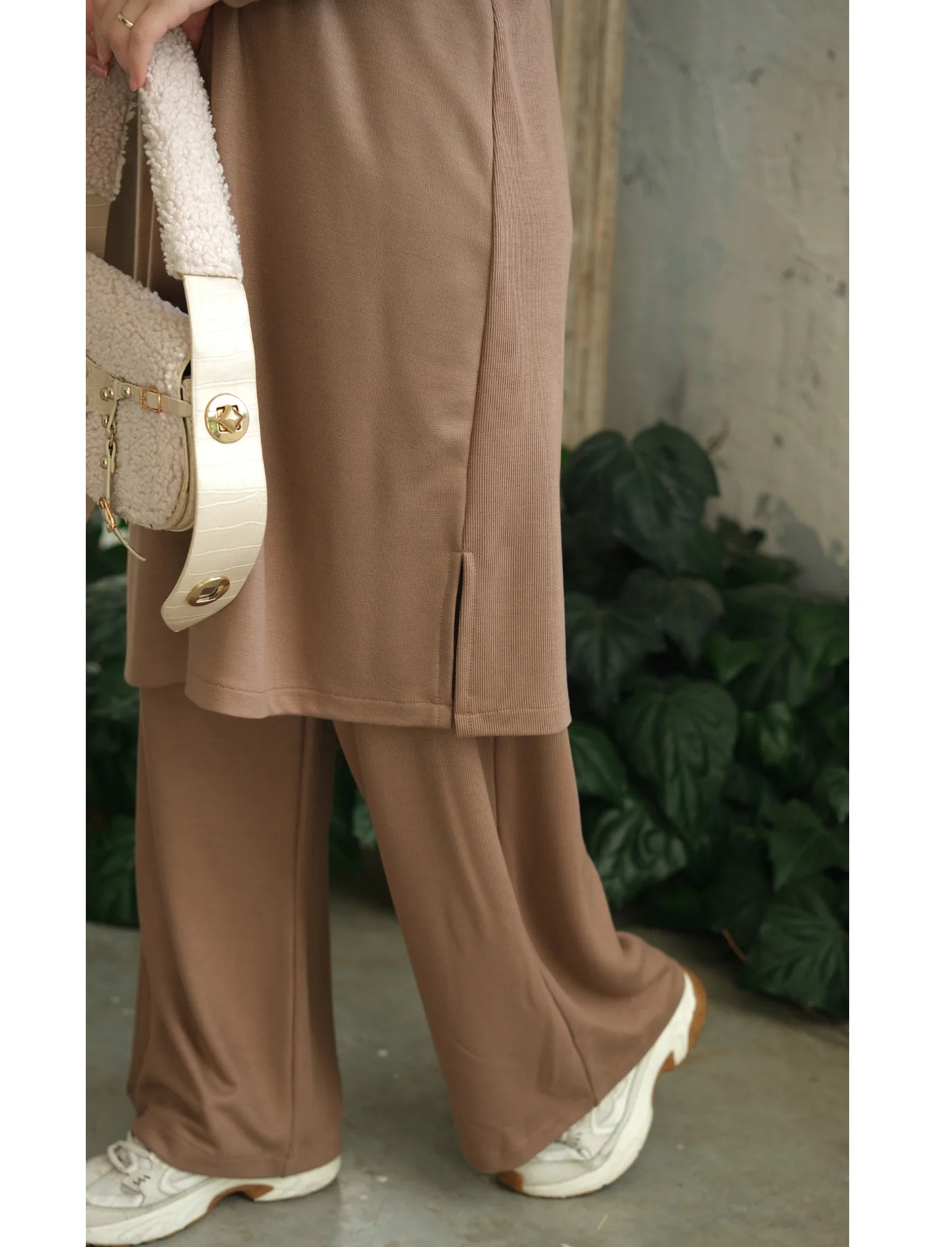 Yakası Fermuarlı Viskon Triko Tunik Vizon