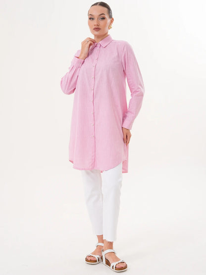 Basic Pamuklu Gömlek Pembe + Şal Hediyeli