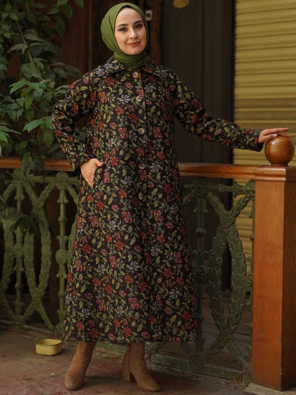 Çiçek Desenli Goblen Trençkot