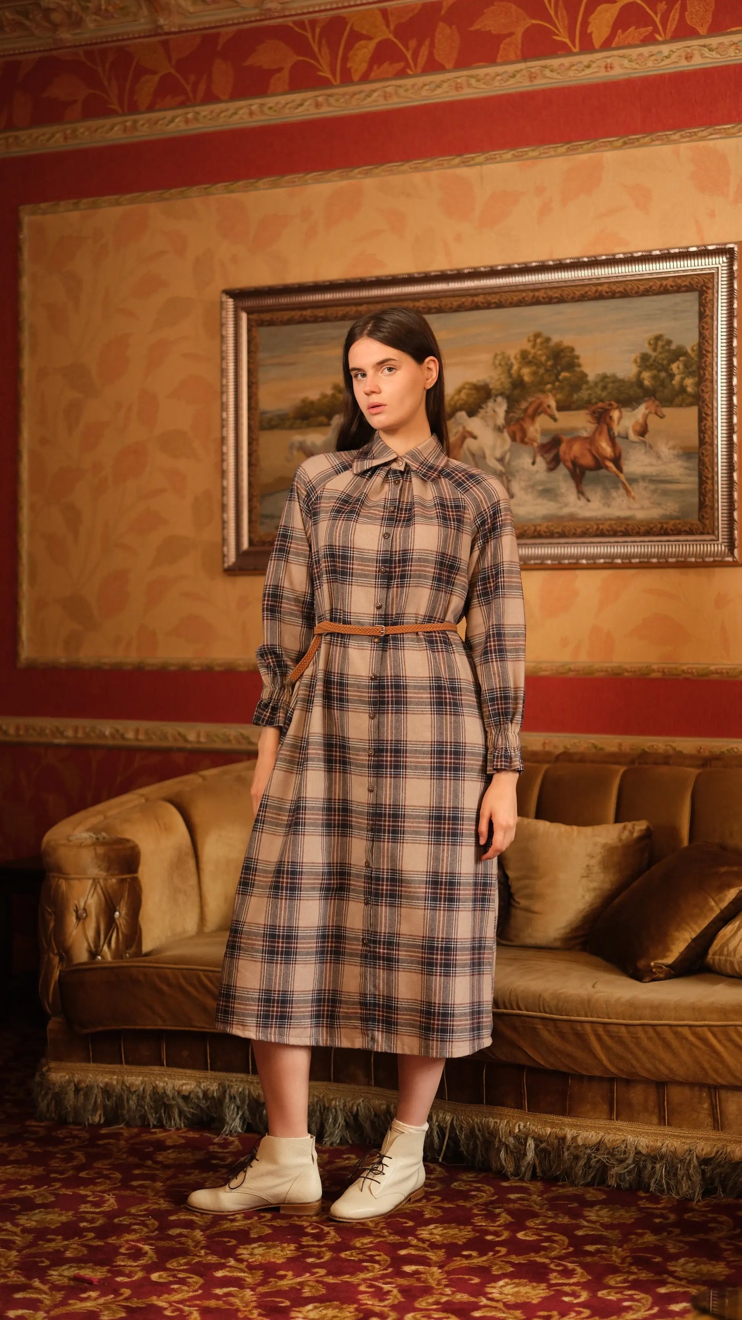 Mira Ekose Elbise - Bej/Laci