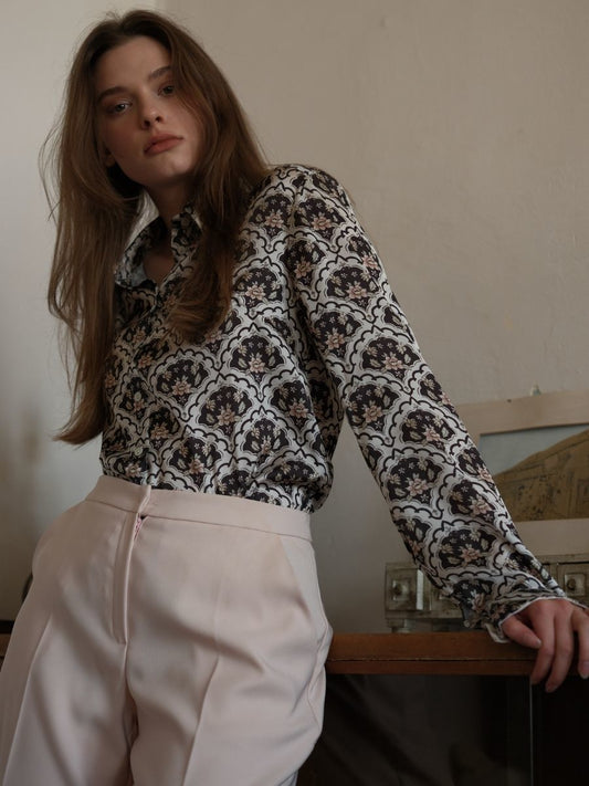 Gül Desen Saten Gömlek