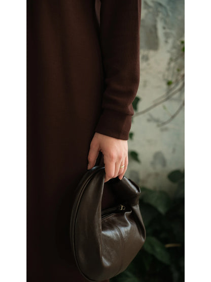 Yakası Fermuarlı Viskon Triko Tunik Kahverengi