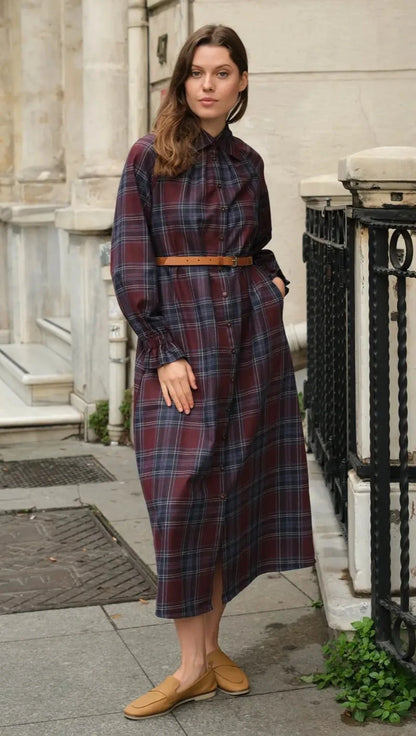 Mira Ekose Elbise - Bordo/Laci