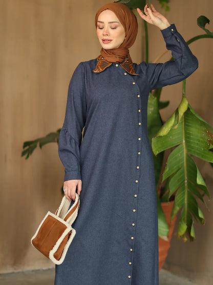 Kelebek Yaka Elbise Lacivert