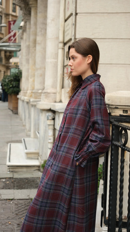 Mira Ekose Elbise - Bordo/Laci