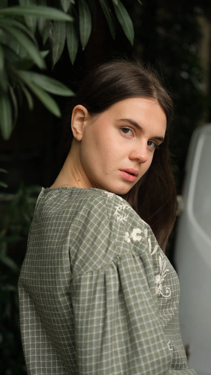 Arden Nakışlı Bluz Haki