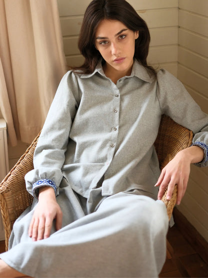 Etamin Nakışlı Pamuk Flanel Takım Gri