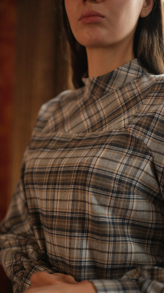 Bloom Ekose Bluz - Bej/Laci