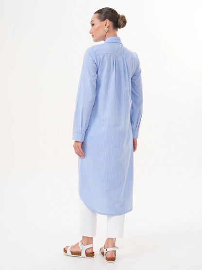 Basic Pamuklu Tunik Mavi + Şal Hediyeli