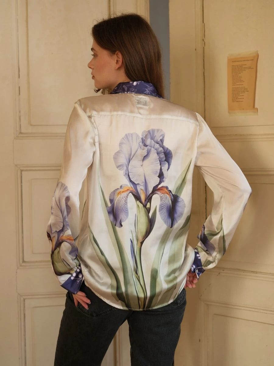 Menekşe Desen Saten Gömlek