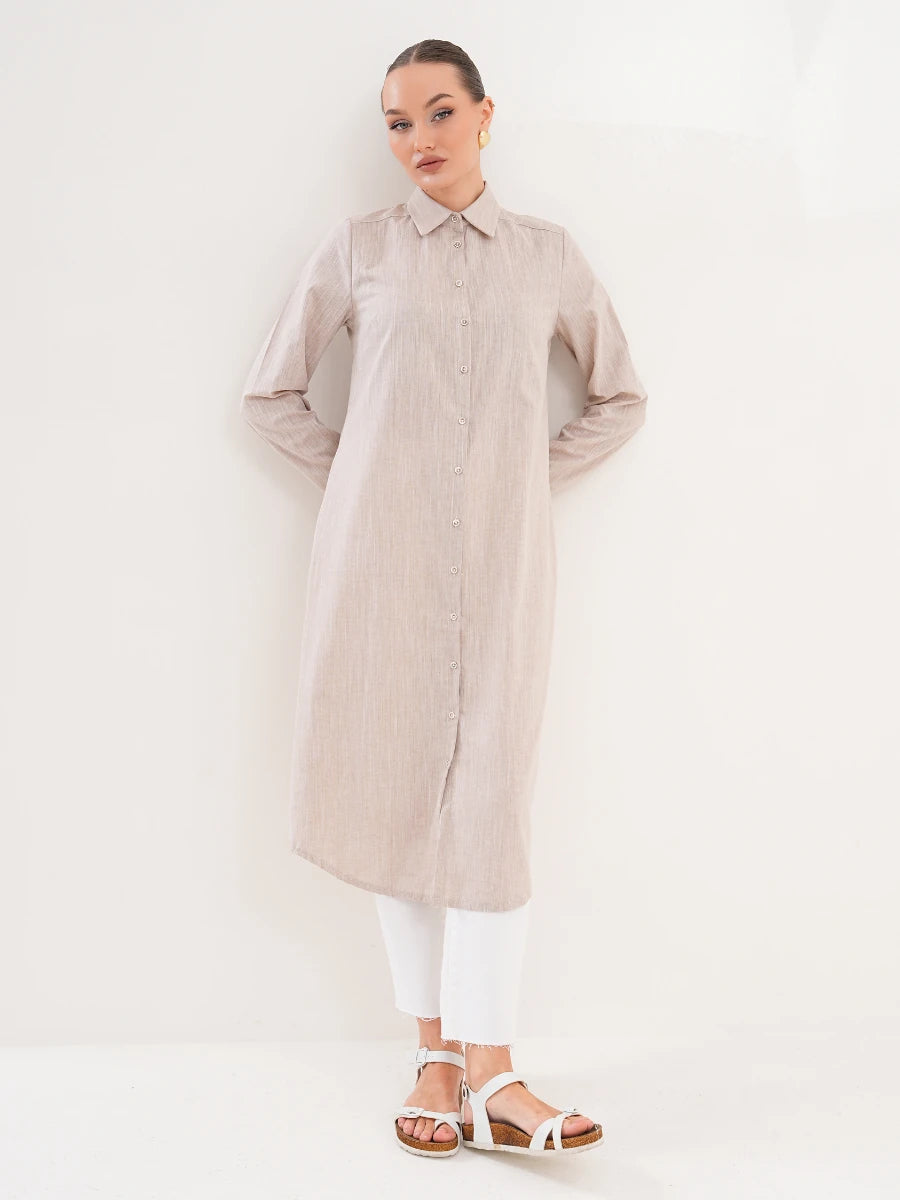Basic Pamuklu Tunik Bej + Şal Hediyeli