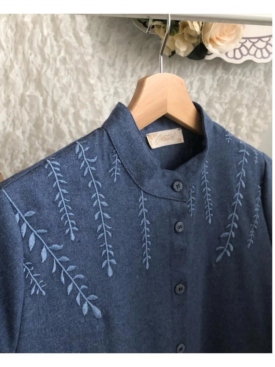 Flanel Yaprak Tunik Mavi