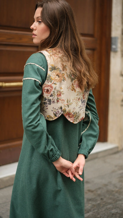 Lavinya Elbise + Goblen Yelekli Takım Petrol