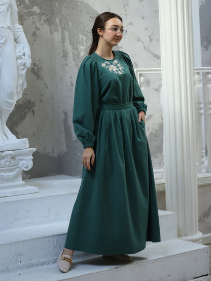 Etekli Flanel Takım Yeşil