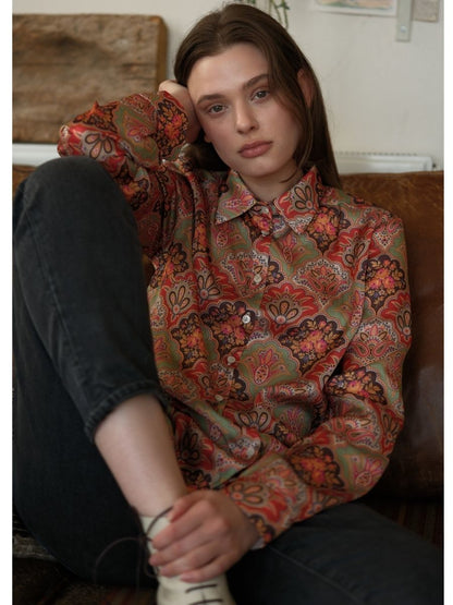 Retro Desen Saten Gömlek