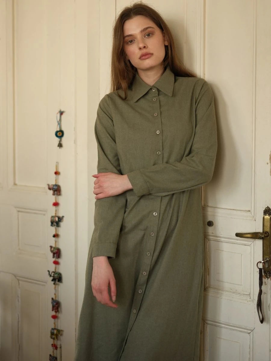 Basic Flanel Tunik Haki + Pamuklu Desenli Eşarp