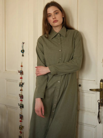 Basic Flanel Tunik Haki + Pamuklu Desenli Eşarp