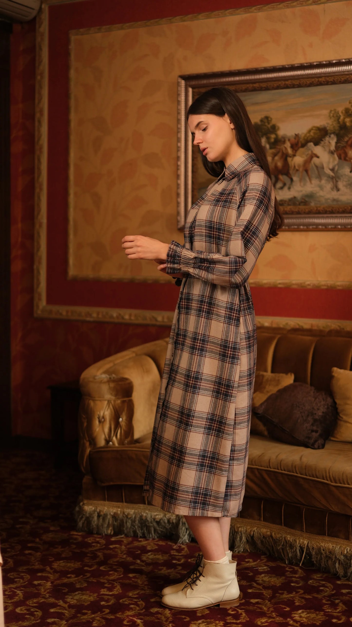 Mira Ekose Elbise - Bej/Laci