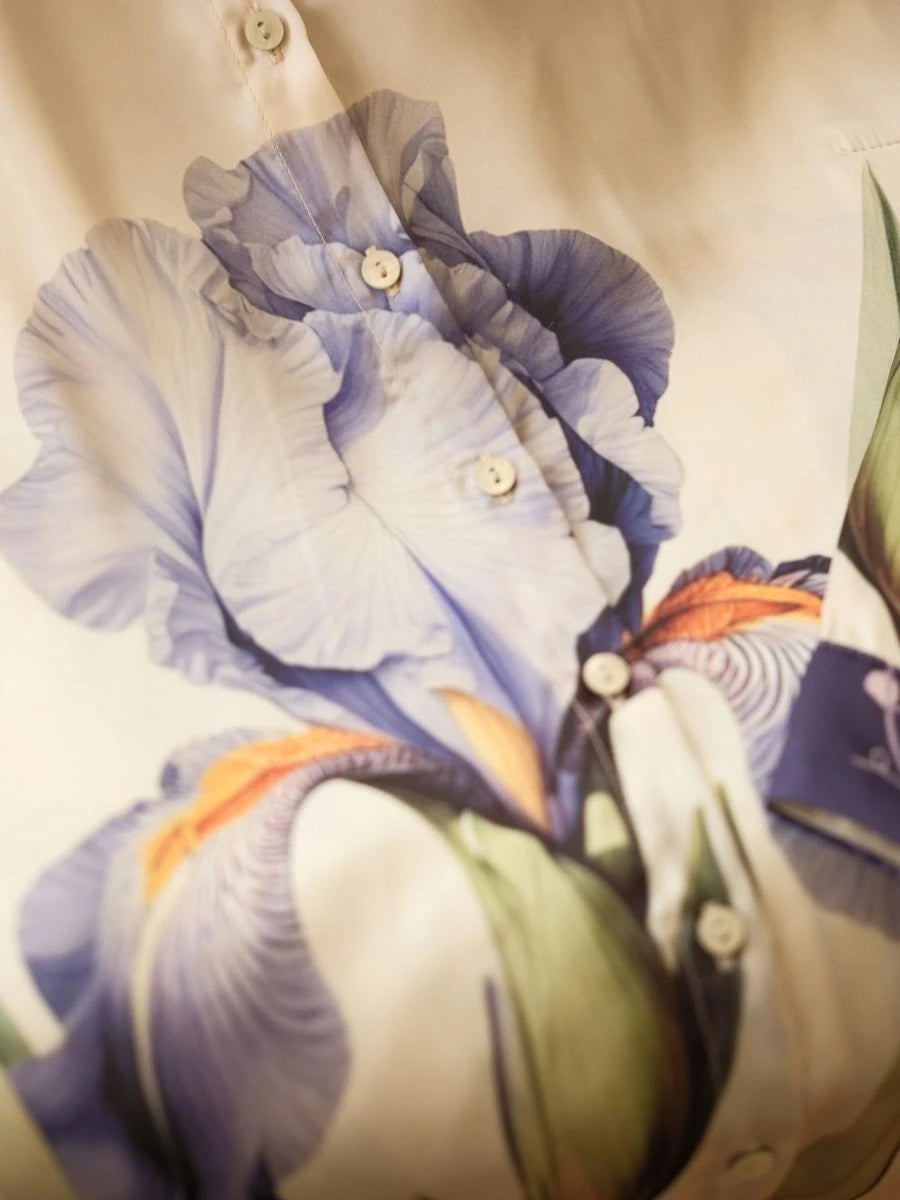 Menekşe Desen Saten Gömlek