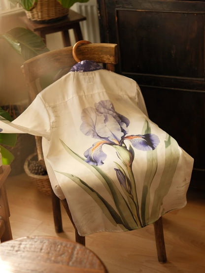 Menekşe Desen Saten Gömlek