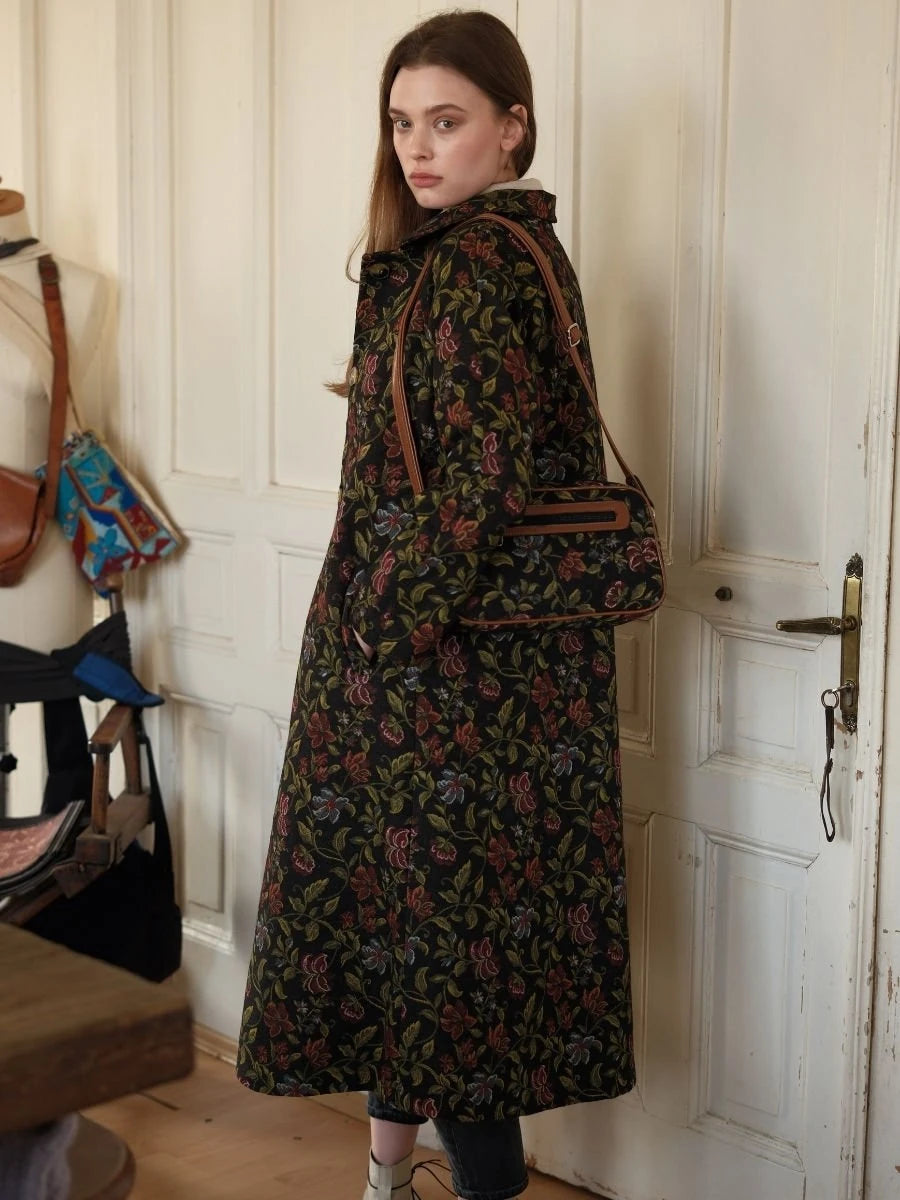 Çiçek Desenli Dikdörtgen Çanta