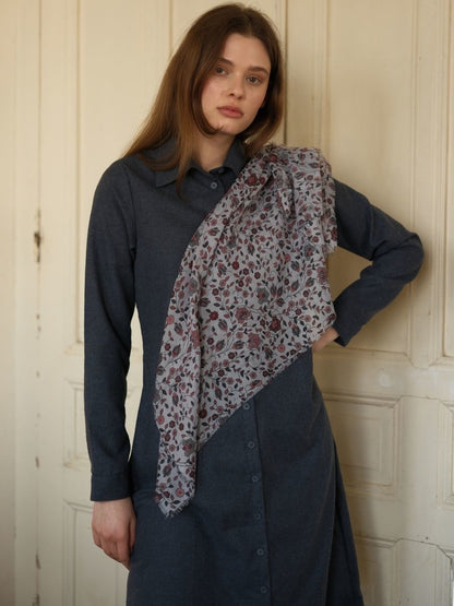 Basic Flanel Tunik Lacivert + Pamuklu Desenli Eşarp