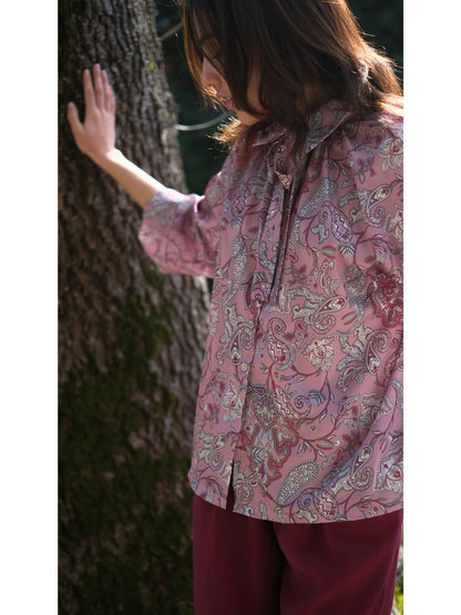 Şal Desen Saten Bluz Gül Kurusu