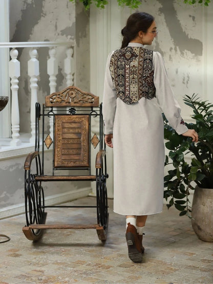 Goblen Yelekli Takım Bej