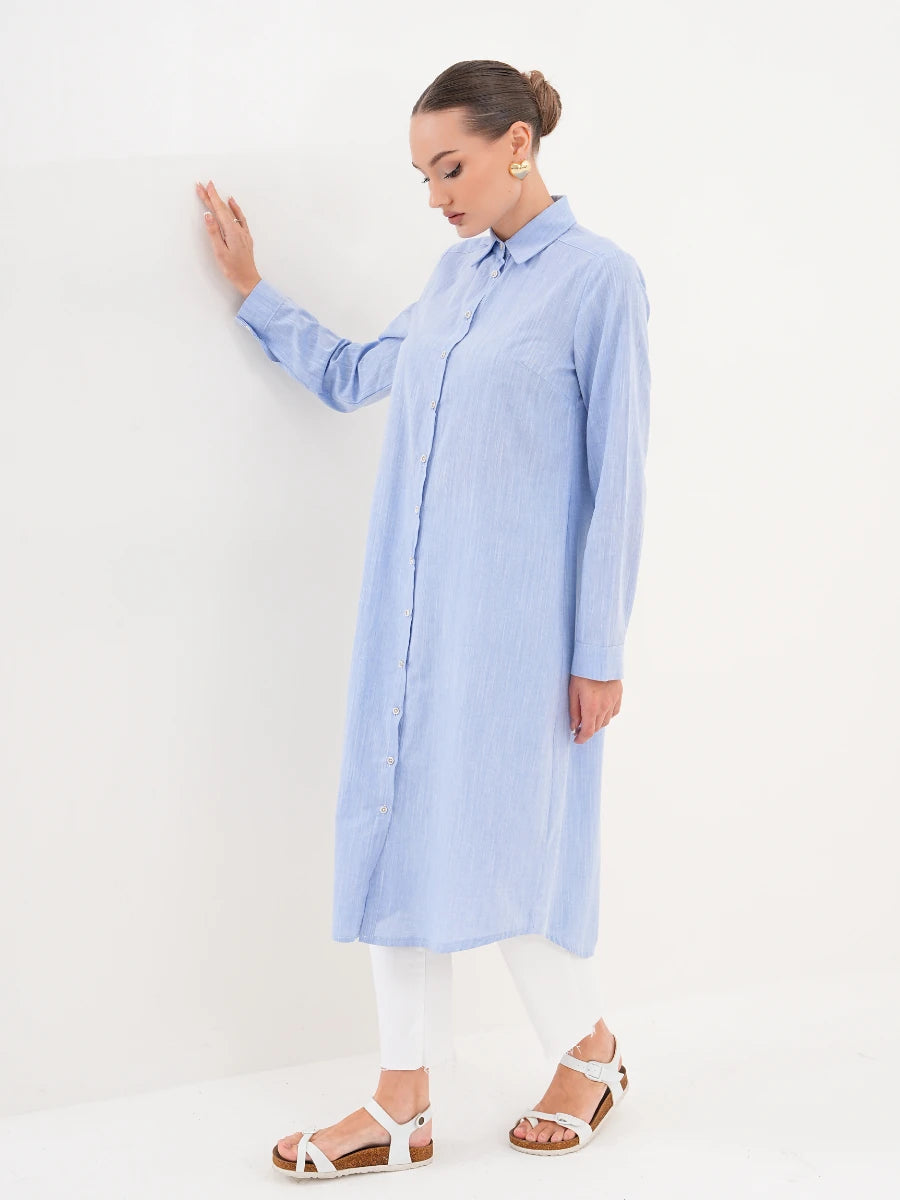 Basic Pamuklu Tunik Mavi + Şal Hediyeli